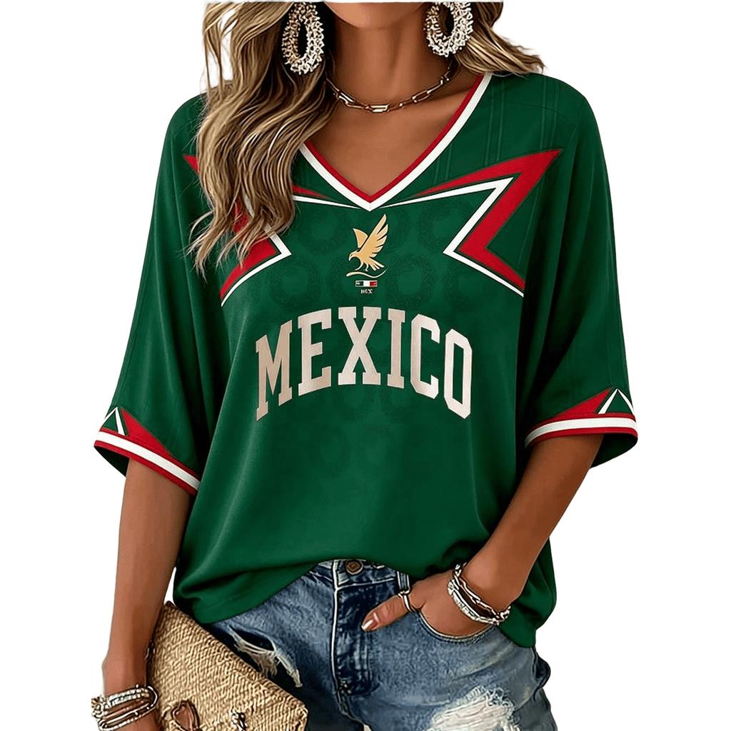 Women's V Neck Short Sleeve T Shirt Soccer Graphic Print Casual Loose Fit Top for Summer and Everyday Wear
