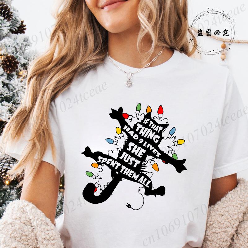 Funny Christmas Cat Women TShirt Xmas Cat Graphic TShirts Tops Short Sleeve Tees Casual Harajuku Street Tshirt Female Clothing