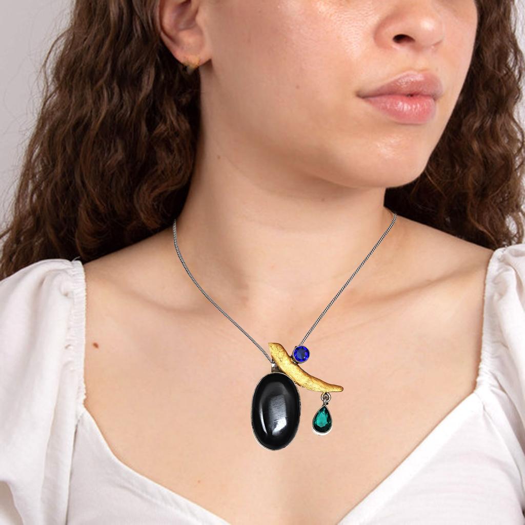 Black Spinal Silver Pendant Gemstone Jewelry  Handicraft Valentine'Day Gold