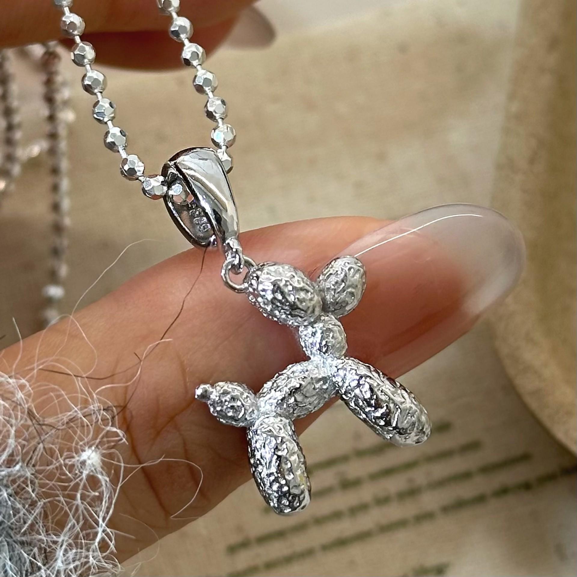 S925 Sterling Silver Balloon Dog Pendant Necklace Charm - Korean Fashion Niche Design 925 Silver