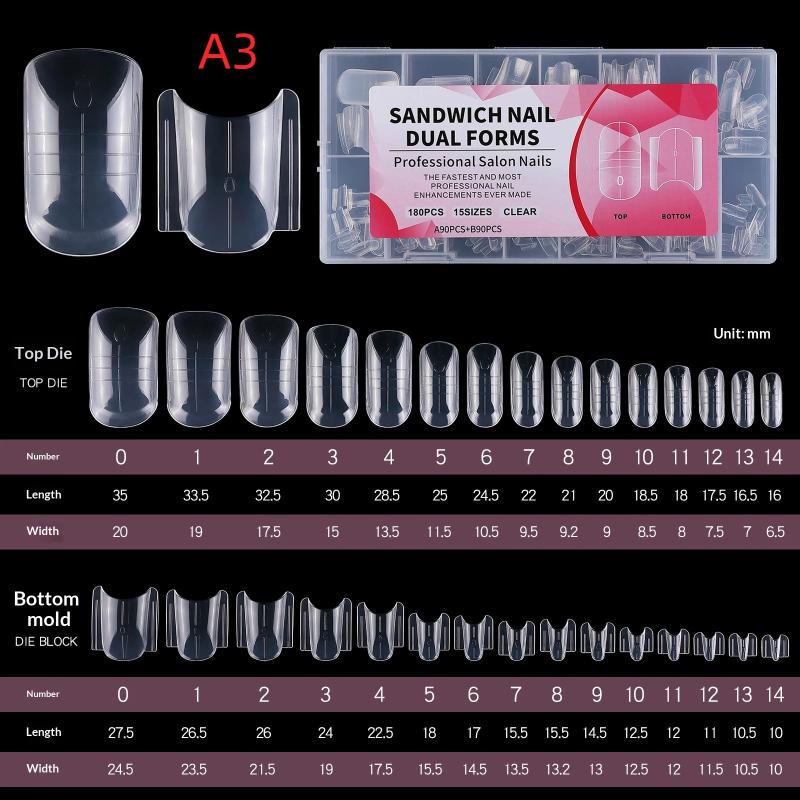 180Pcs Nail Extension Sandwich Dual Nail Forms Molds No Crack Easy Shape Oval Coffin for Beginner Professional Use