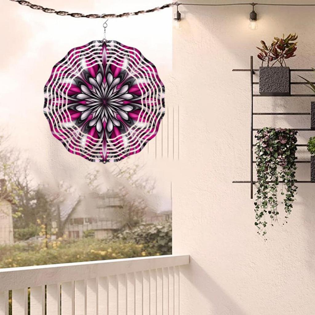 Elegant 2D Metal Wind Spinner - Vibrant Pink & Black Floral Design, Ideal for Garden & Outdoor Decor, Battery-Free Operation, Perfect Giftor