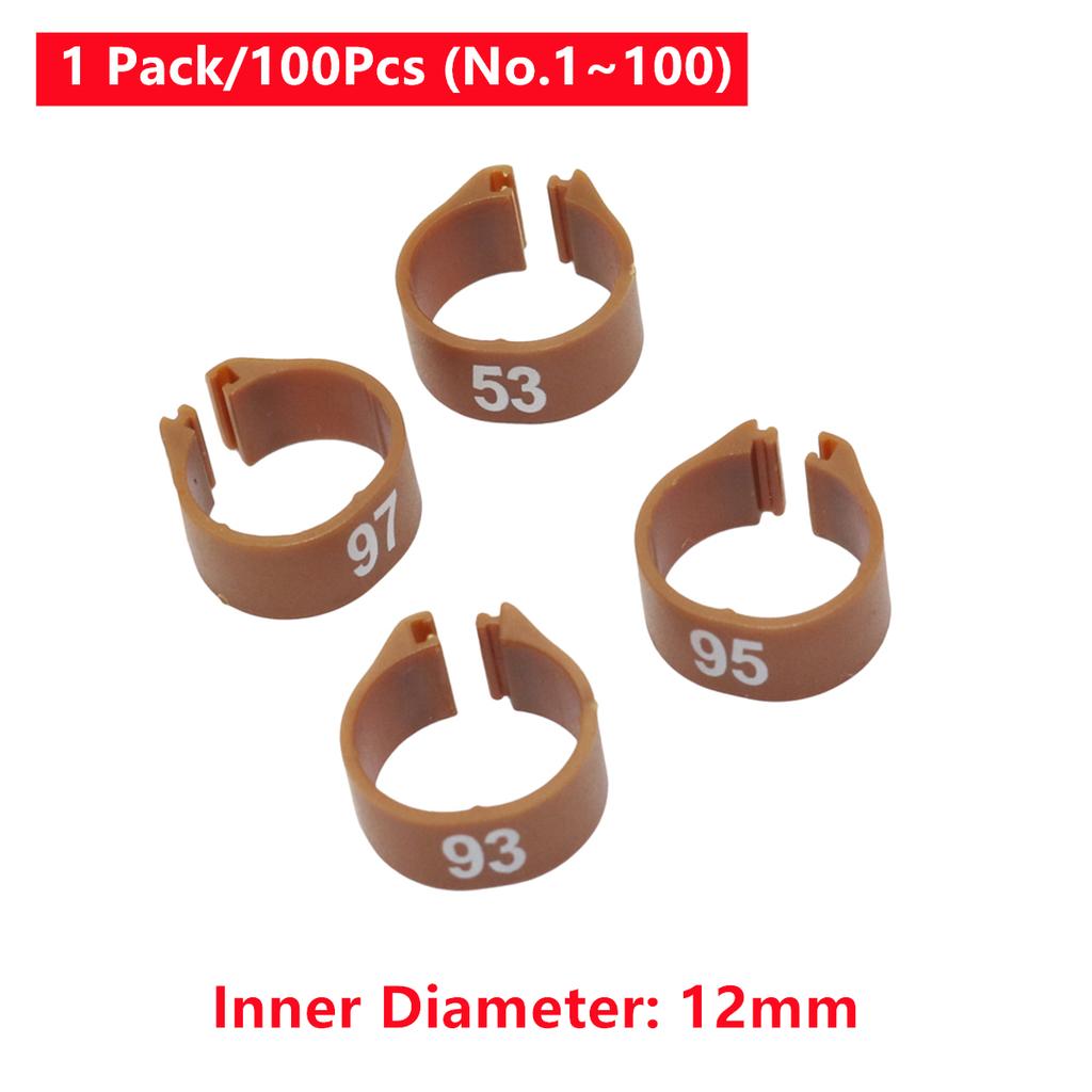 1 Pack/100Pcs Digital Plastic Bird Clip Foot Rings Inner Diameter 12mm Pigeon Quail Identification Leg Rings No.1~100 10 Colors