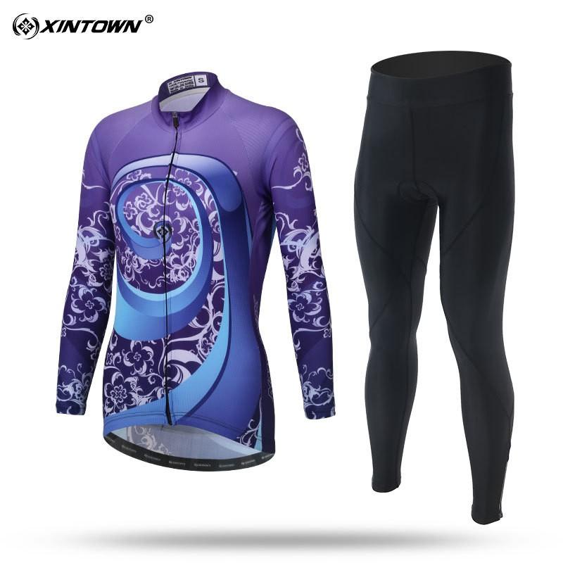 Womens Cycling Jersey Set Long Sleeve Breathable Bike Riding Outfit Sportswear