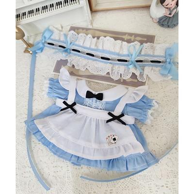 Niannyyhouse 20cm Plüschtier Alice im Dienstmädchen-Outfit mit Kopfschmuck, Kleid, Schürze, Baumwollpuppenkleidung (blau)