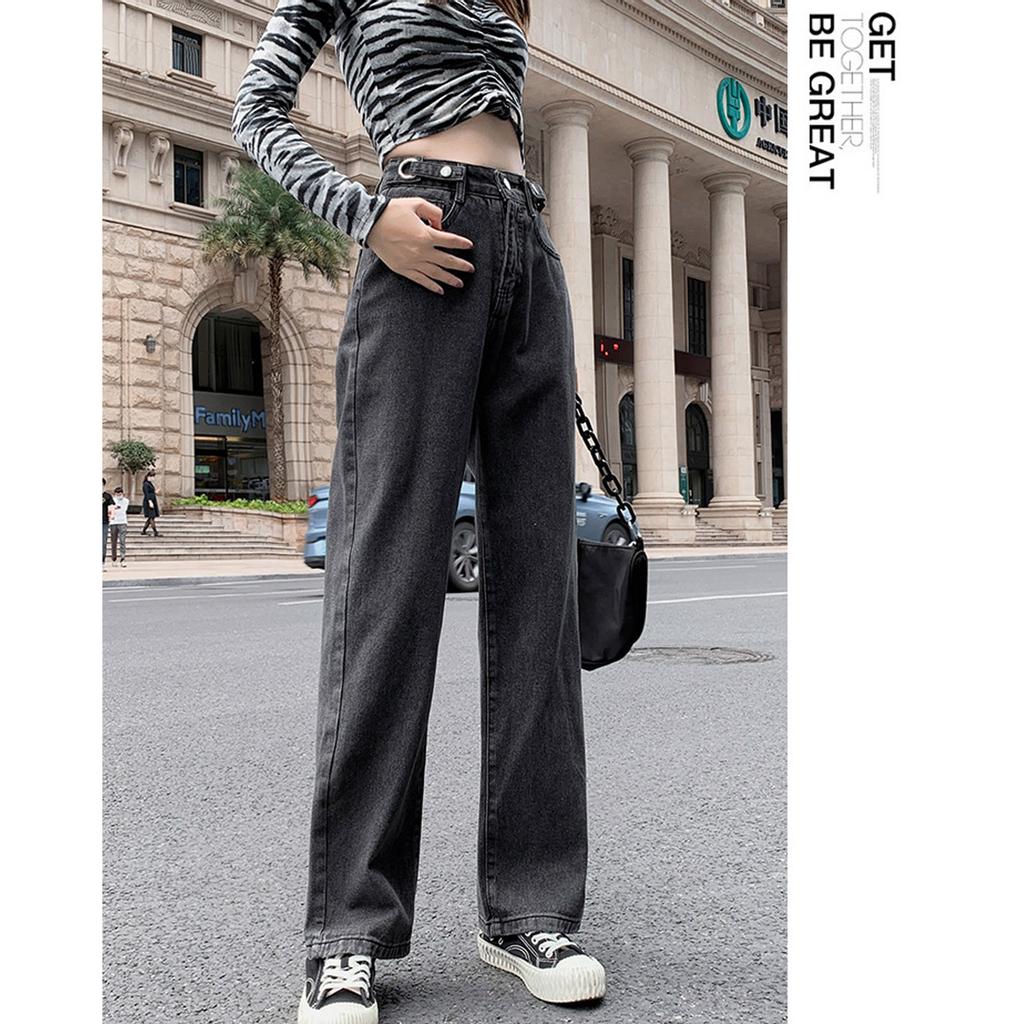 Women's Casual Pants Hight Waist Distressed Straight Denim Jeans Vintage Trouser