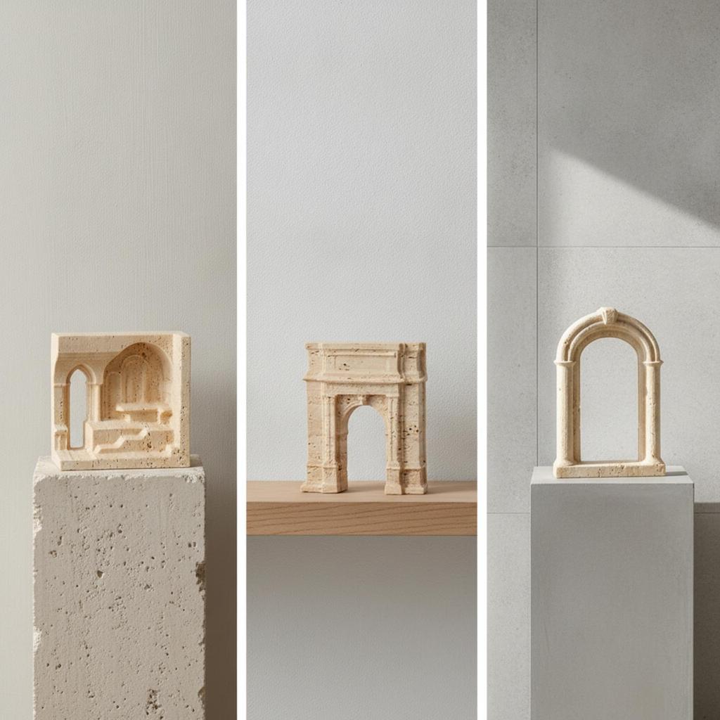 Carved Marble Sculpture Matte Architectural Elegant for Shelf, Console