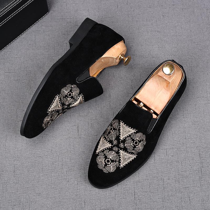 Fashion New Men's Fashion Printed Embroidery Suede Flats Shoes Oxfords Zapatos De Novio Man Party Wedding Dress Formal Prom Shoes