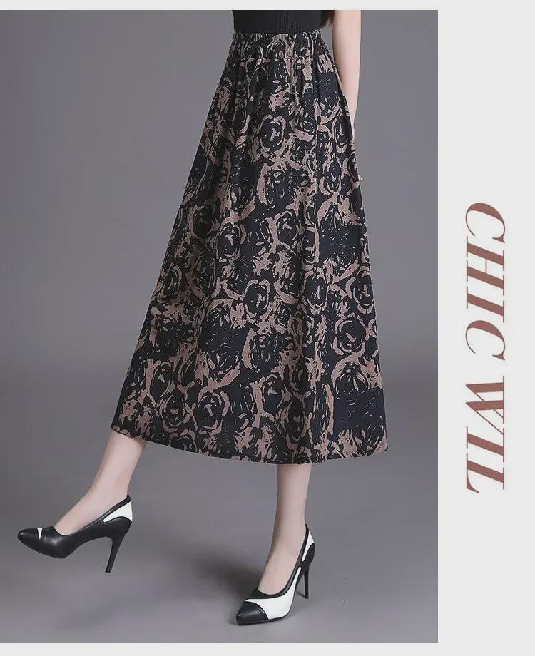 Dámská bohémská květinová áčková midi sukně z bavlny a lnu