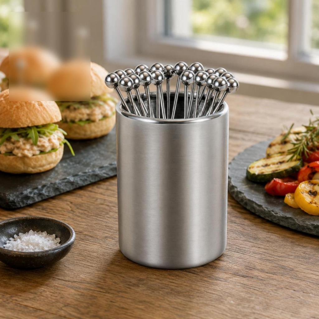 Stainless Steel Pick Holder Set Cylindrical Cocktails Open Top