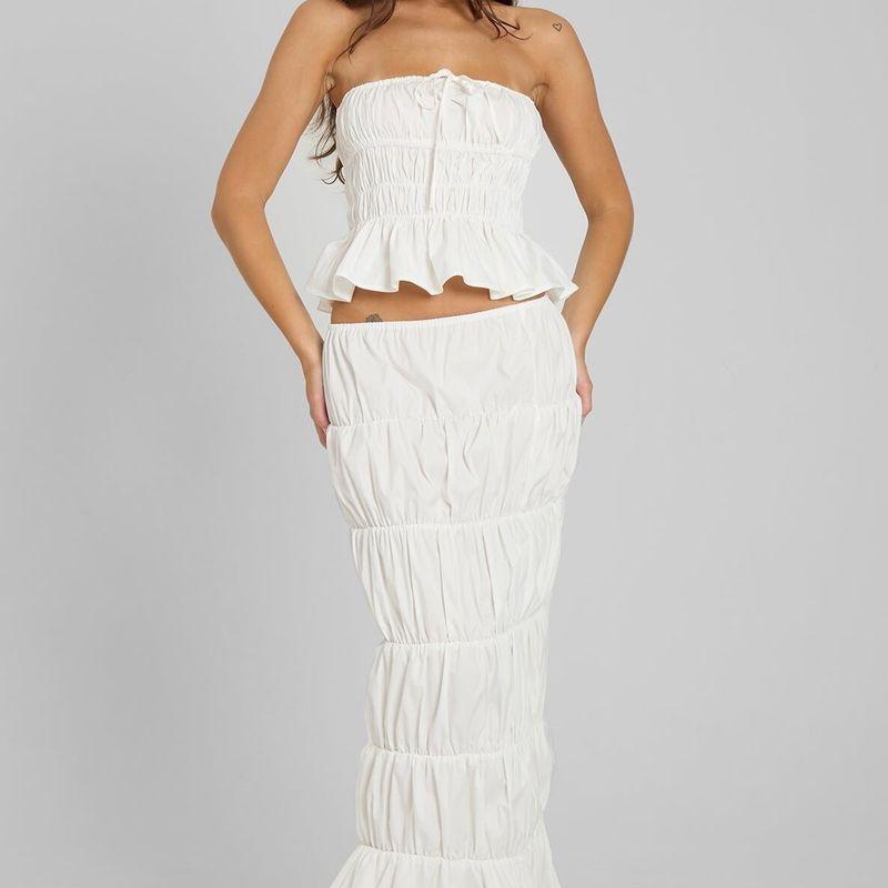 

Модные сексуальные облегающие фигуру однотонные топы-жилеты с оборками на бедрах и талией, обтягивающее платье-торт, комплект из двух предметов White L