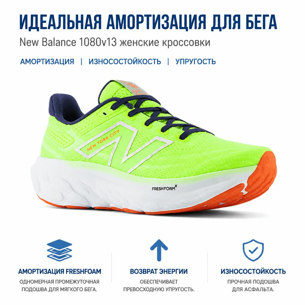 New Balance Fresh Foam X 1080v13 TCS NYC Marathon - Thirty Watt Damen-Sneaker Grün Gebleichtes Limettenleuchten Marineblau W1080Y13