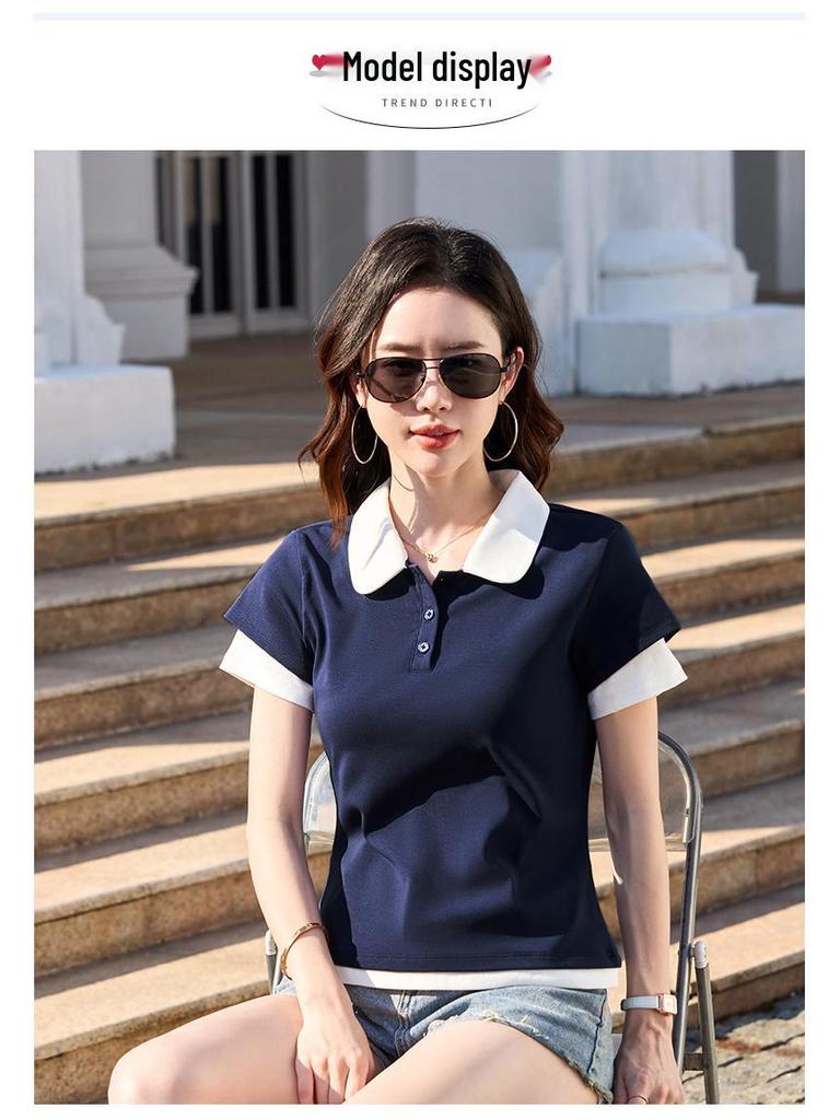 Spring/Summer 2026 Korean Style Women's Slim Fit Cotton T-shirt with Double Layer Sleeves