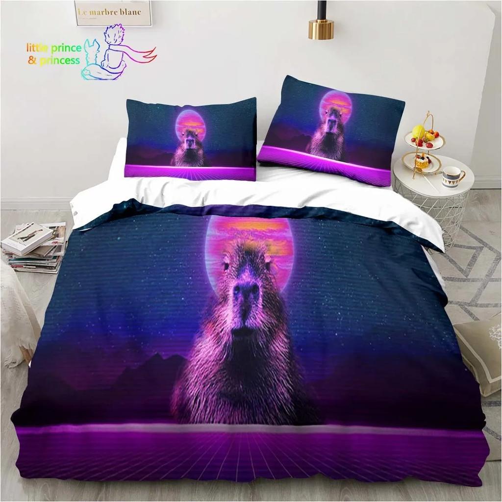 Kawaii Cute Animal Capybara Cartoon Comfortable Duvet Cover Pillowcase Bedding Set Children Bedroom Decoration Home Textile