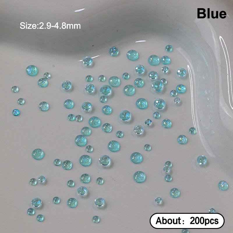 200Pcs Colorful Mermaid Bubble Bead Nail Art Accessories Flat Candy Colored Semi-Circular Diamond Nail Decoration