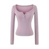 European American Cashmere Spicy Girl Square Neck Long Sleeve Slim Fit T-Shirt with Half Open Collar.