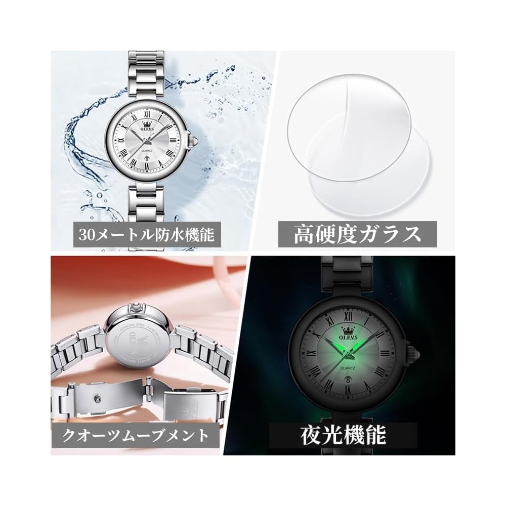 OLEVS Women's Quartz Watch Lightweight Waterproof Stainless Steel Luminous White
