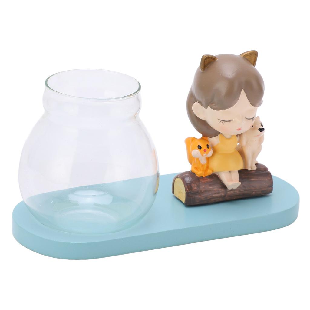 Växtvas Flicka Sittande på Stav Design Enkel Stil Hydroponisk Vas för Skrivbord Fönster Hylla Dekoration