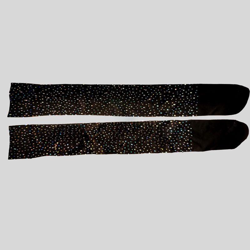 European & American Style Autumn Over-the-Knee Shiny Rhinestone Long Socks for Women - Medium Thick, Black & White