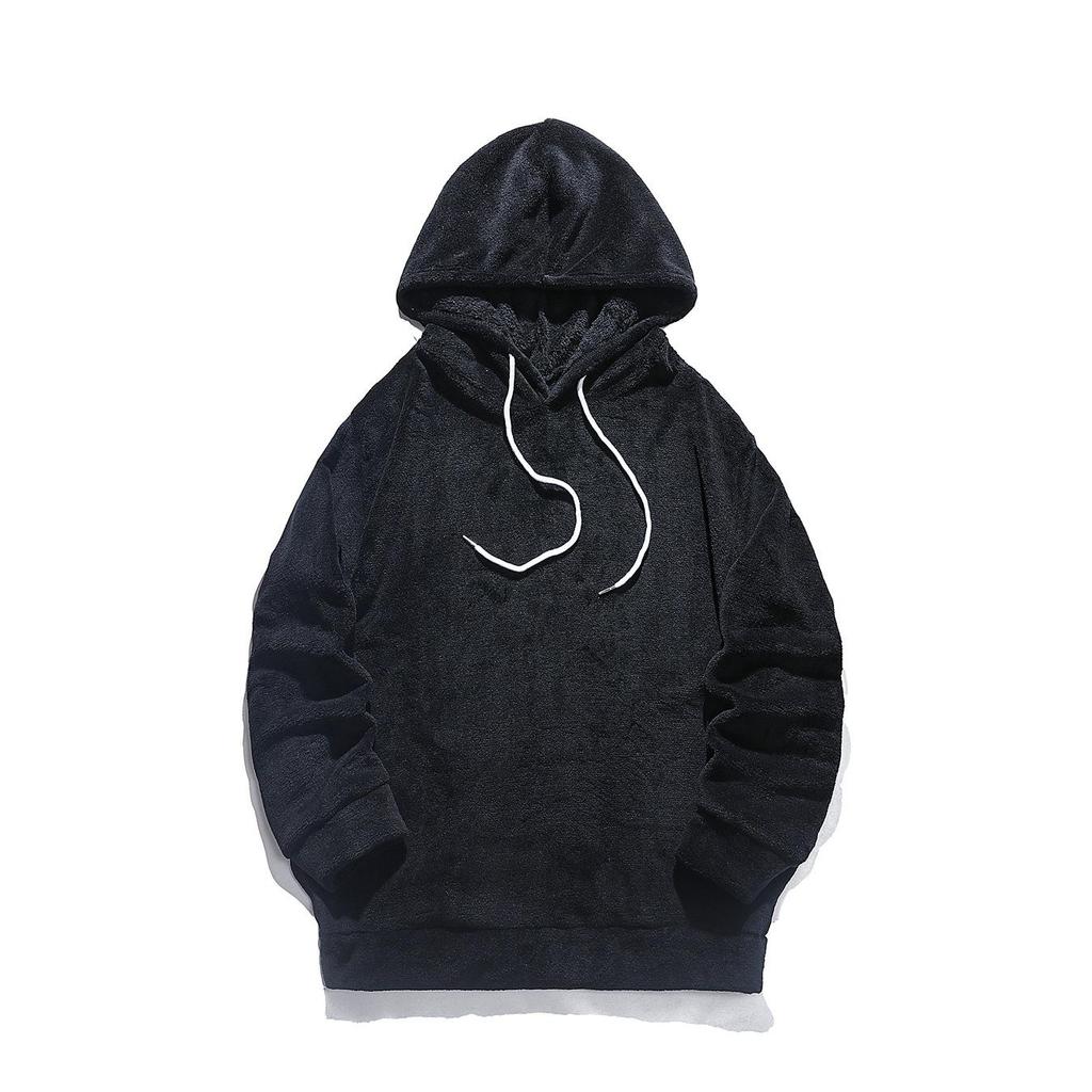 Lamb Wool Hoodies Winter Coral Wool Solid Color Hoodie Men Sweatshirt Joggers Fashion Loose Oversized Fleece Pullover Streetwear