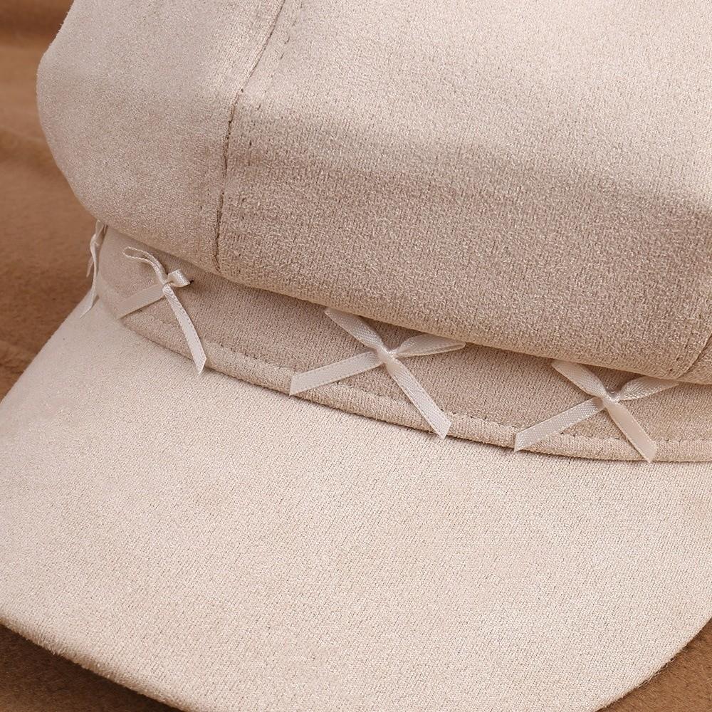 Warme Baskenmütze mit Schleife Maler-Baskenmütze Niedliche Wintermütze für Damen