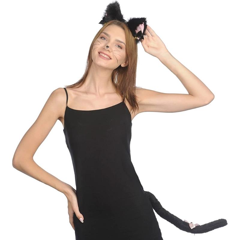 Műszőrme Macska róka Fülű Fejpánt Farokkal Szett Macskafarok, róka/macska Fülű Csipke Nyaklánc Farok Halloween Cosplay Kellékek