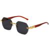 Retro imitation wood grain square sunglasses men's frameless trimmed engraved leopard driving sunglasses men