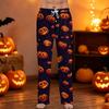 Men Drawstring Waist Halloween Print Casual Pants Relaxed Fit Long Trousers with Pumpkin and Bat Pattern for Daily Wear