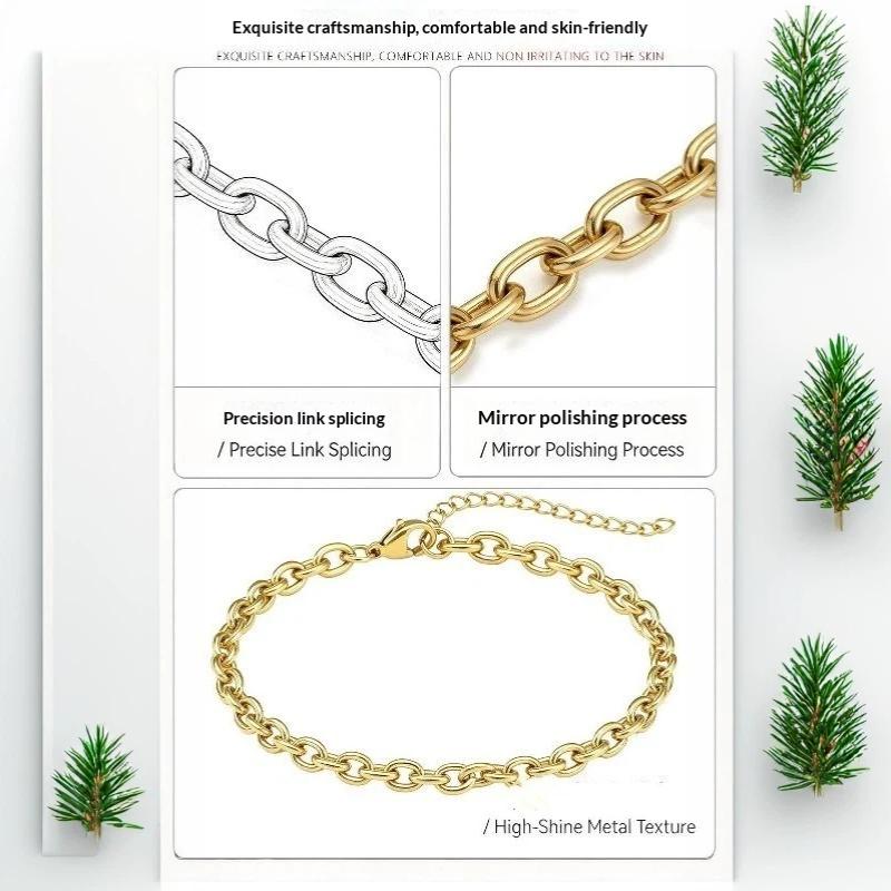 Stainless Steel High Polish Simple Lockbone Chain Unisex Commuter Versatile Non-Fading Basic O-Link Necklace