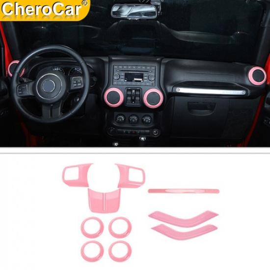 10PCS Full Interior Dashboard Cover Trim PinK Part For Jeep Wrangler JK 2011-17