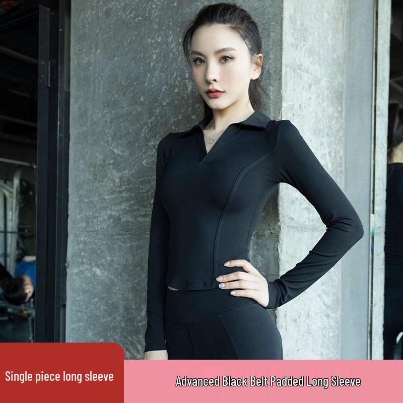 Women's Professional Yoga Suit with Chest Pads – Summer Pilates Training, Lapel, Long Sleeves, Outdoor-Ready Tight-Fitting Fitness Wear