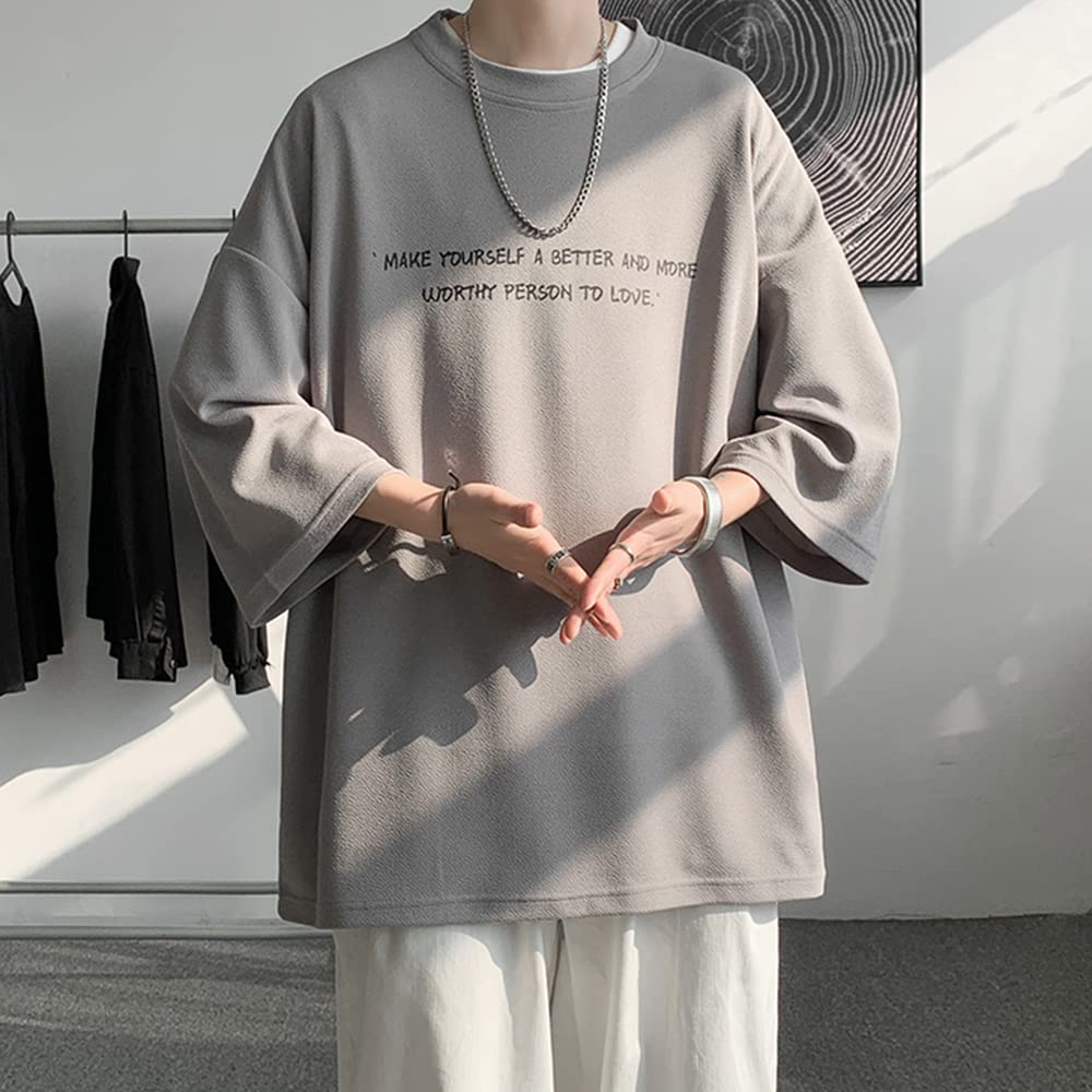 Summer Clothing Loose Plus Stylish Crew Big Casual Soft Summer [foveitaa] Men's T-Shirt, 3/4 Sleeve, Cool, Fit, Size, Neck, Silhouette, Top, Touch,