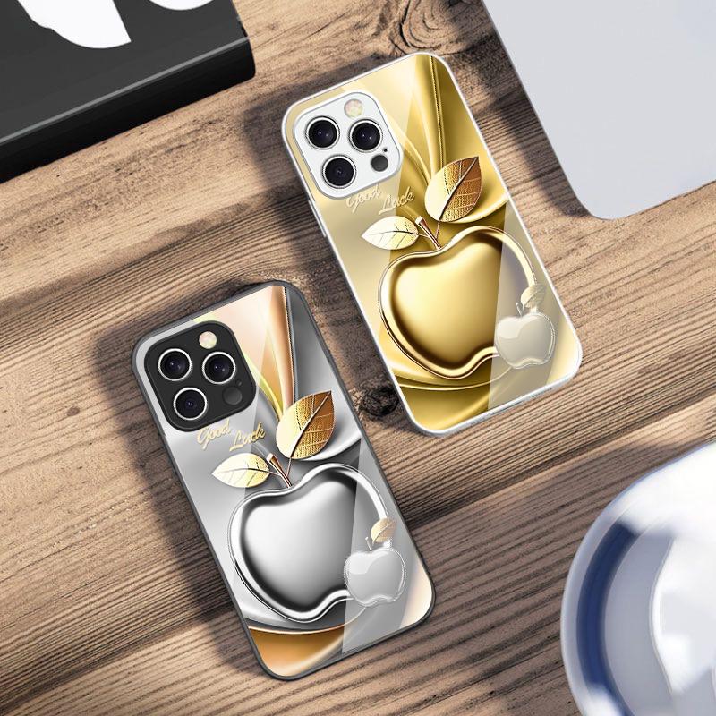Apple Golden Leaves For iPhone 16 E 15 14 13 Plus 12 Mini 11 Pro Max XR Xs Max 16E X 7 8 6 6S 2022 Tempered Glass Phone Case