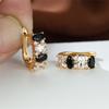 Cute Black White Zircon Hoop Earrings Female Luxury Crystal Oval Stone Gold Color Wedding Jewelry For Women