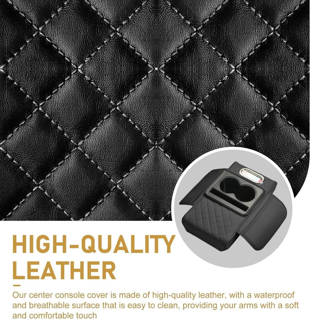Universal Car Armrest Box Height Booster Cushion Center Console Cover Pad with 2 Cup Holders and Tissue Holder