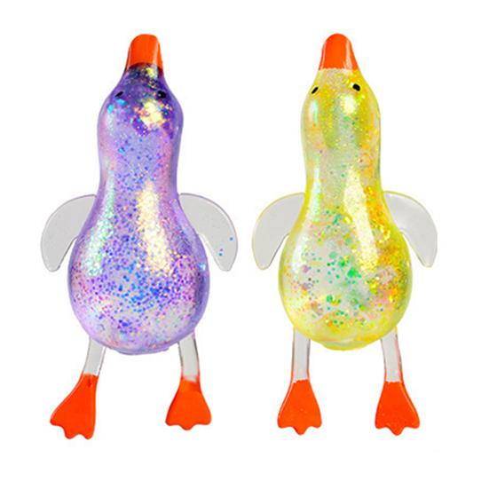 Transparent Glitter Duck Squeeze Toy Mini Lying Duck Anxiety Relief Sensory Toy 2pcs