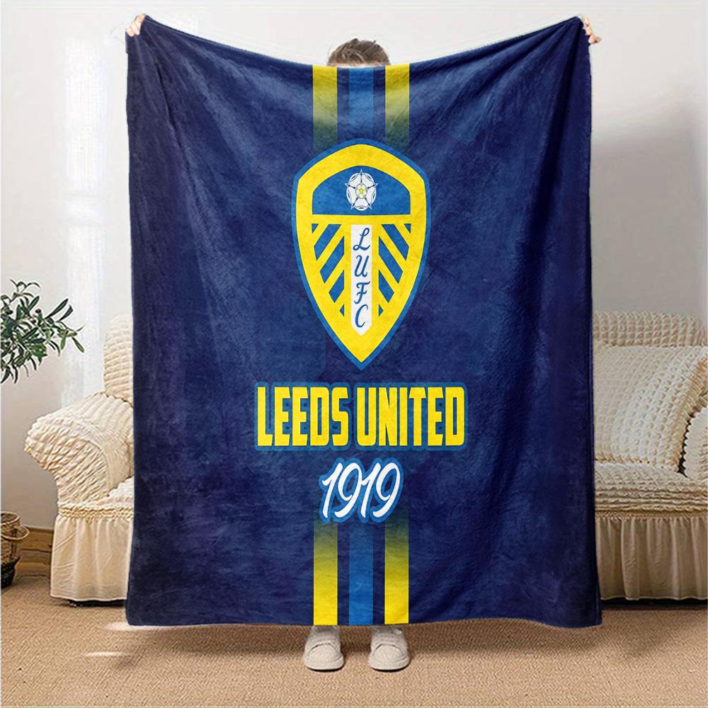 Leeds United Crest Legacy Flannel Blanket, Soft Polyester, Modern Design, All-Season for Camping, Travel, Gifts for Holidays or Birthdays