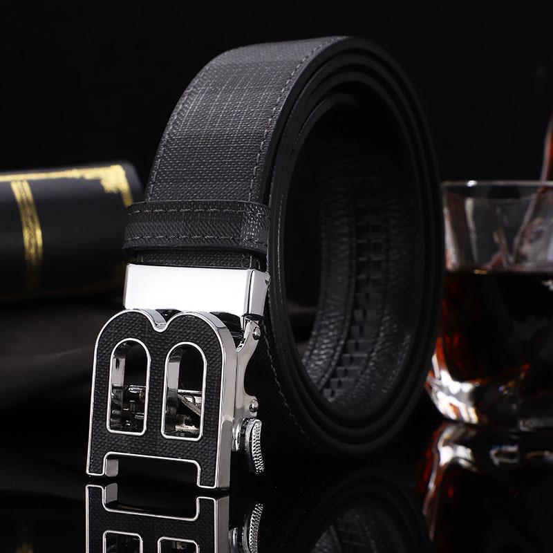 Men's Genuine Leather Belt - Cowhide Plaid with Automatic Buckle, Versatile Business & Fashion Style
