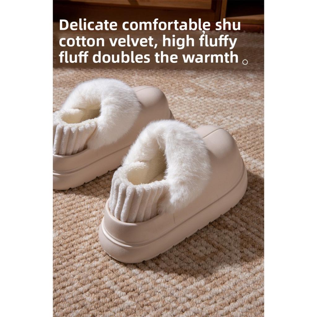 Thick Soled, Height Increasing, Removable and Washable Cotton Slippers for Women In Autumn and Winter, Velvet Waterproof Cotton Shoes for Women