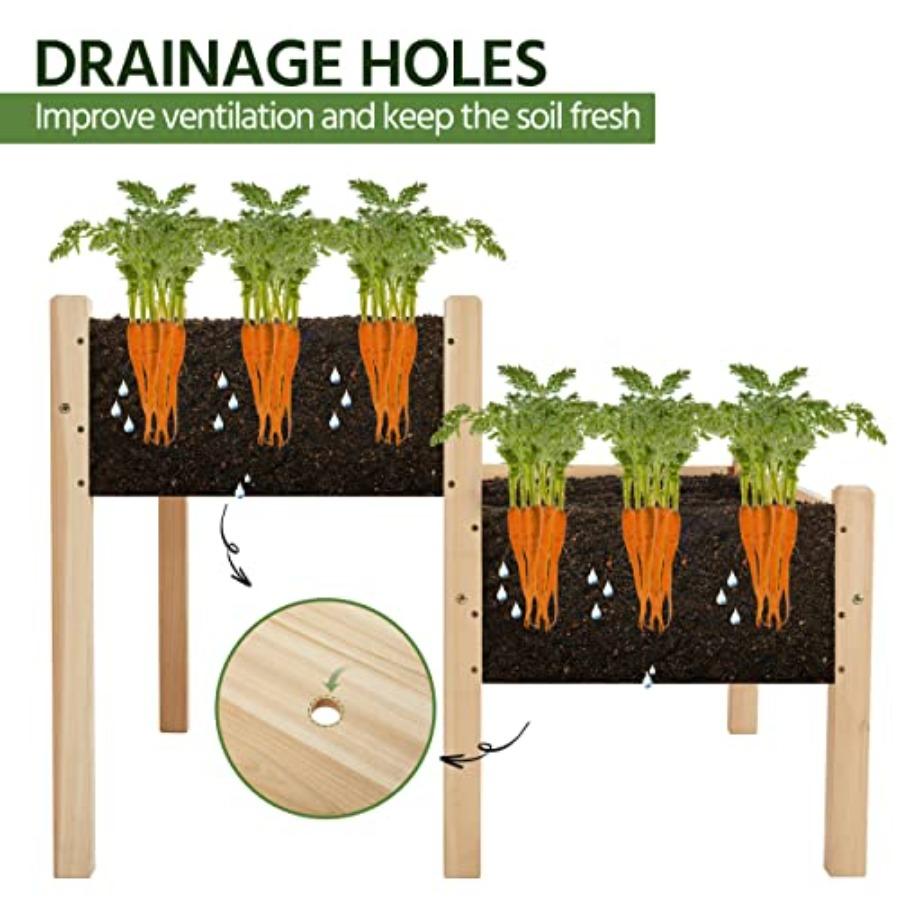 47x41x30in Wooden Raised Garden Bed for Herb with 2 Tiers Elevated Planter Outdoor Garden Box with Legs and Drainage Holes In N