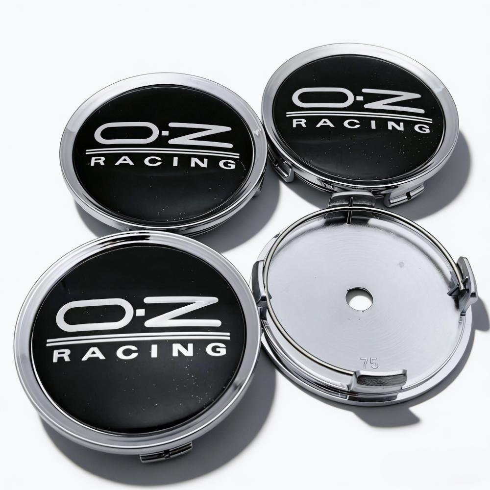 4 Stück Schwarz Silber OZ O.Z Racing Logo Emblem Auto Radnabenkappen 75MM 70MM Räder Nabenkappe Felge Nabenkappe Staubschutz Auto Zubehör