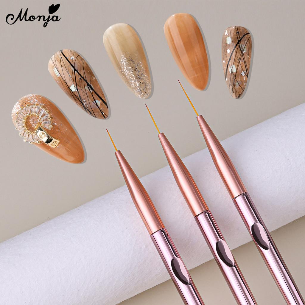 monja Sada 3 ks štětečků na linky na nehty Rukojeť barvy šampaňského Pruhy Linky UV gel lak Kreslení Malování Francouzský Květ Mřížka Pero Manikúra Designové Nástroje