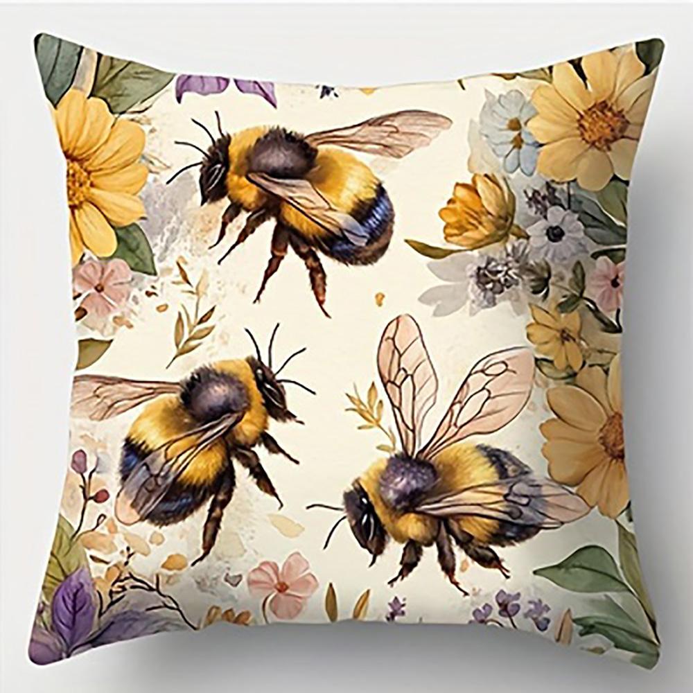 1/4Pcs Floral Bee Print Pillowcases Sofa Cushion Cover Home Bedroom Room Decoration