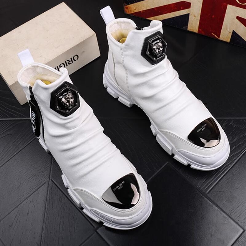 

мужские кроссовки с высоким верхом новая трендовая обувь для скейтборда с внутренней платформой маленькие белые ботинки корейская версия мужских Zapatos Hombre b2 44 белый