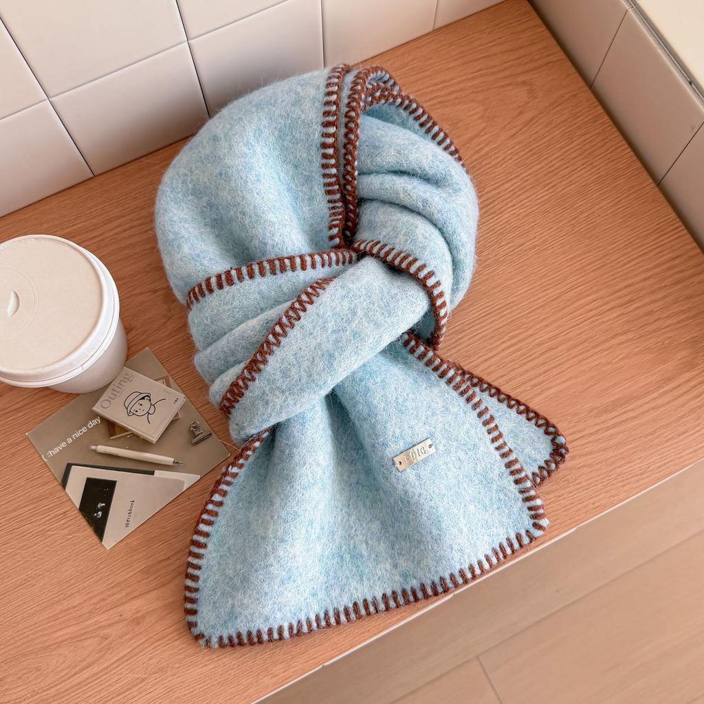 New solid color hemming scarf women's autumn and winter warm couple versatile thickened soft waxy scarf