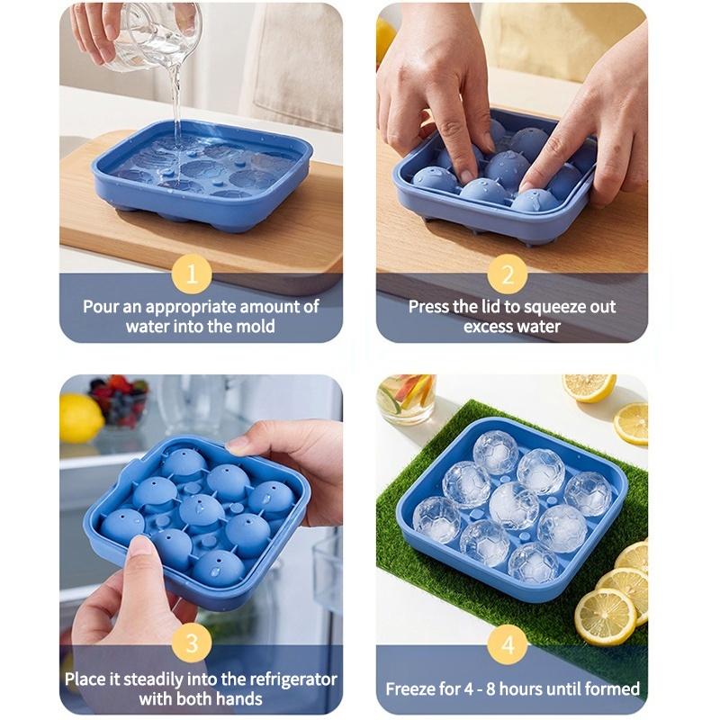 4/9 Grids Silicone Ice Grid Football Ice Cube Mold With Cove Large Ice Cube Maker For Whiskey Cocktails Kitchen Bar Tools