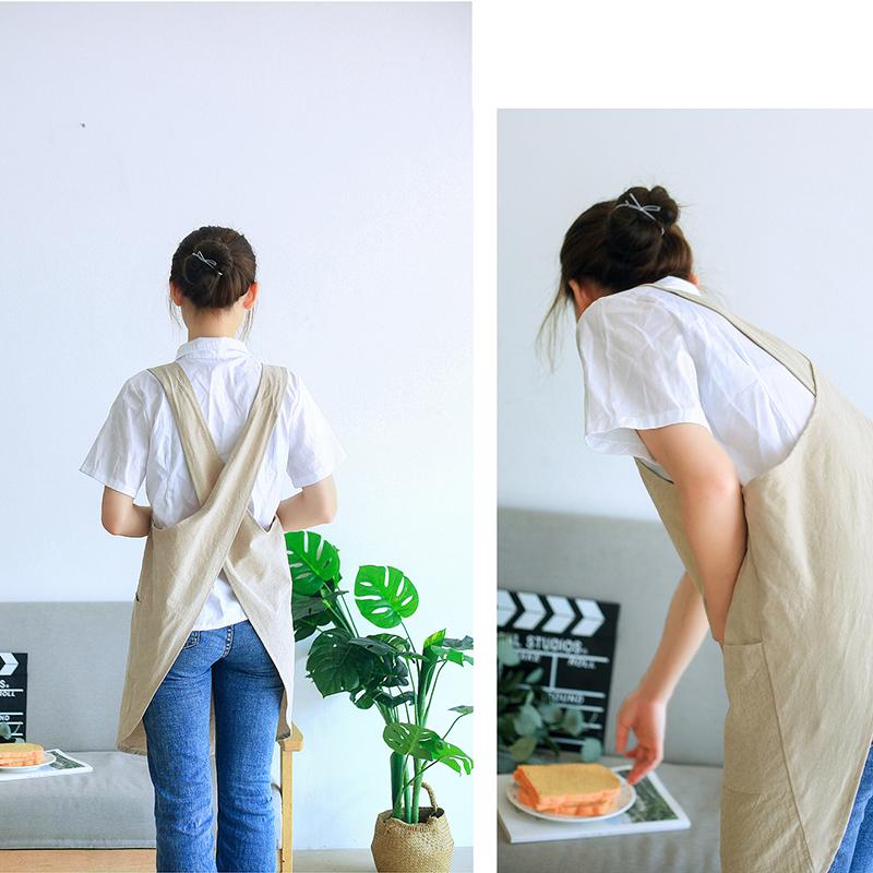 Waterproof Women Cross Back Apron Japanese Housework Kitchen Cooking Double Pocket Apron Solid Color Florist Working Apron NEW