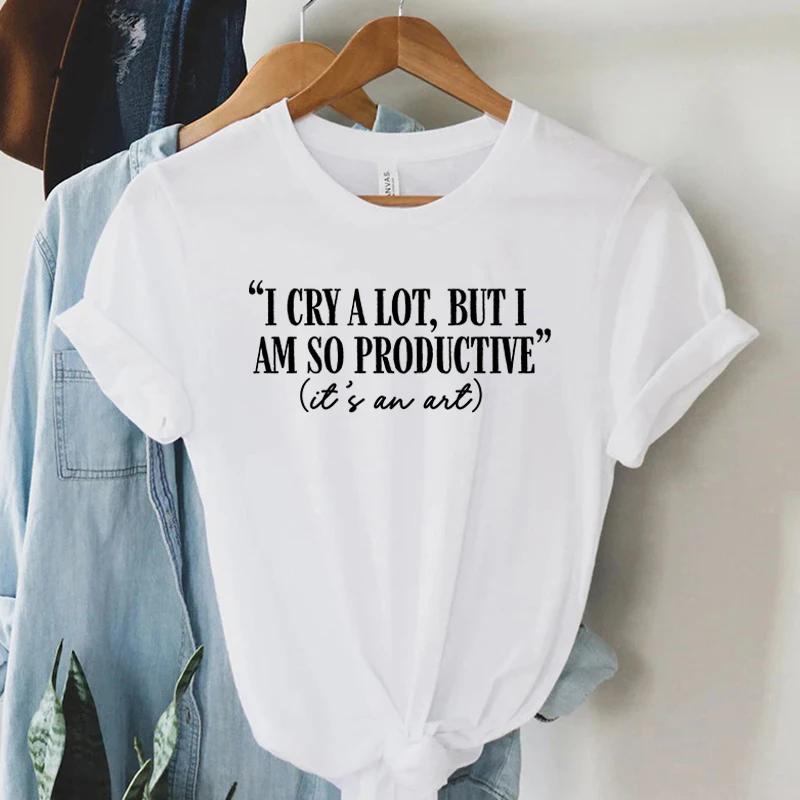 I Cry A Lot But I Am So Productive Tshirt Womens Mental Health Tshirt TTPD Music Positive Tops Tees Funny Letters Women Tshirt