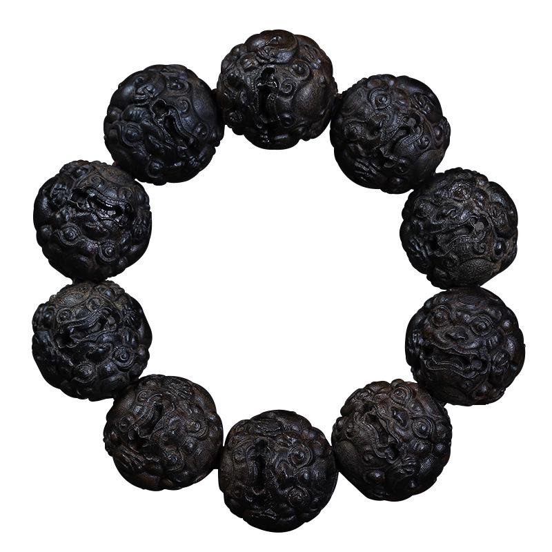 Bodhisattva Exquisitely Carved Agarwood & Sandalwood 20mm Buddhist Prayer Beads Bracelet