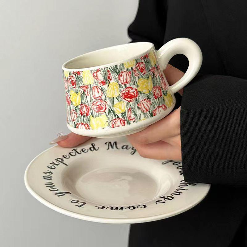 Original Design Retro High-End Feeling Full Of Flowers In The City Coffee Cup Souvenir Cup Set Ceramic Niche